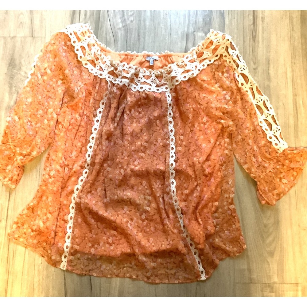 Women Shirt 1X White Birch Lace Long Sleeve Top Floral Summer Blouse Boho
